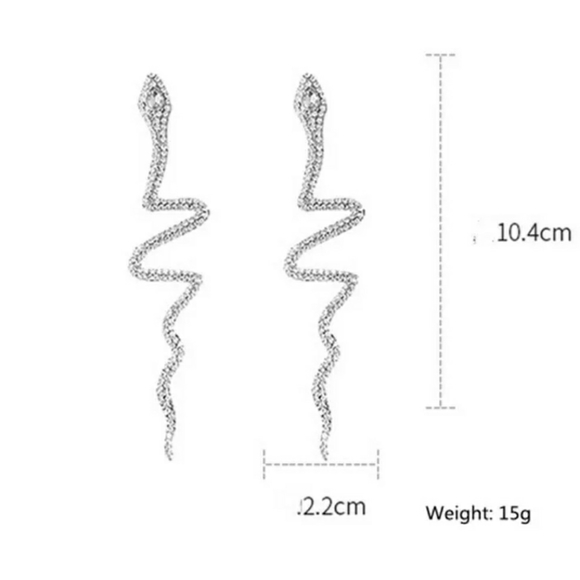 LARGE crystal snake earrings in silver or gold - Picture 4 of 6